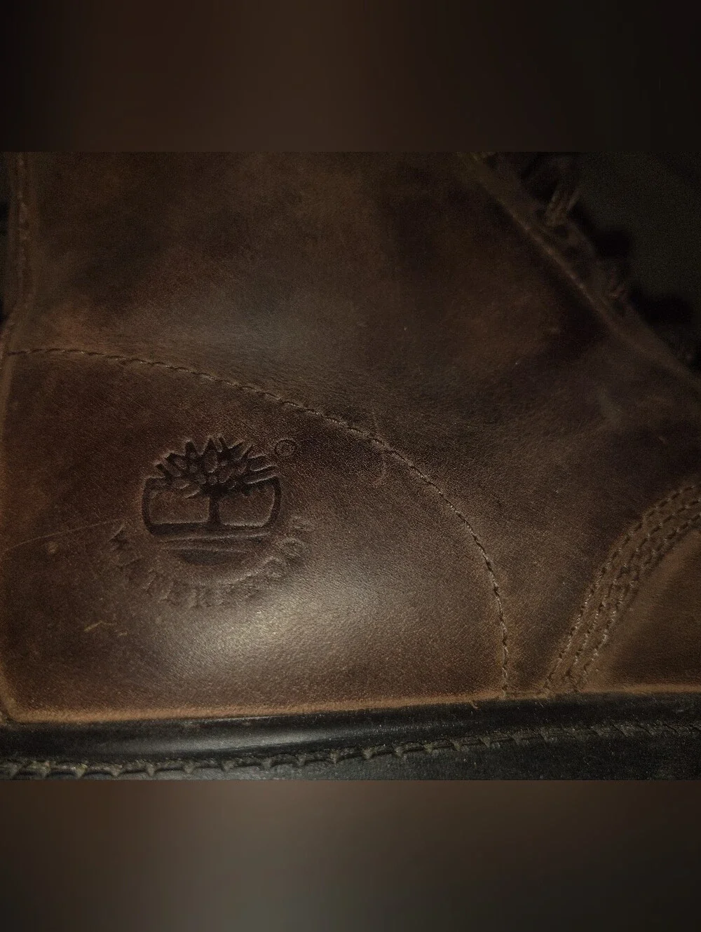 Vintage Timberland 11300 Dark Brown Leather Work Boots with Yellow Pull Tab